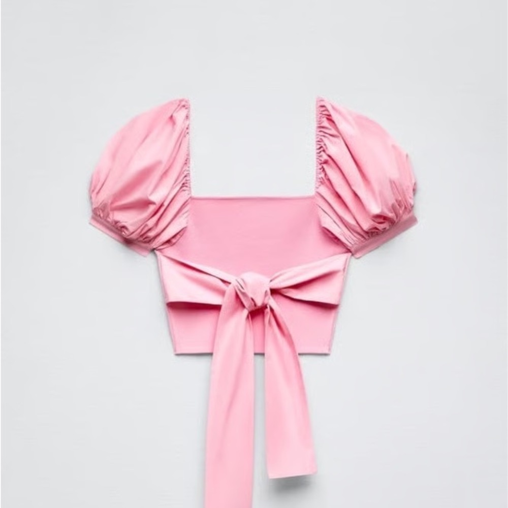 Zara girly Pink Ruffled Puff Sleeve Blouse limited edition